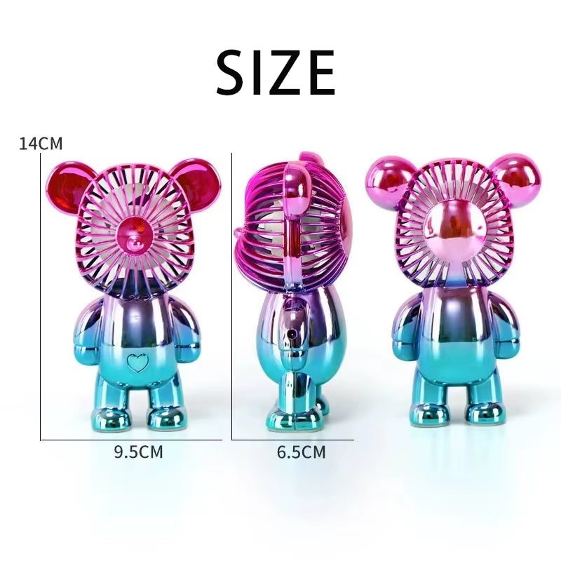 2024 Electroplating Gradual Change Bear Fan Mini Color Graffiti Handheld Fan USB Charging Small Fan Cooling Electric Fans