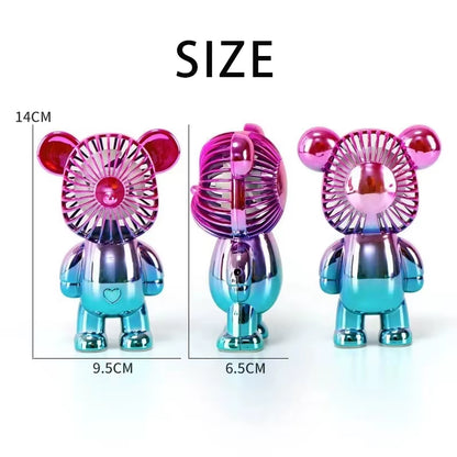 2024 Electroplating Gradual Change Bear Fan Mini Color Graffiti Handheld Fan USB Charging Small Fan Cooling Electric Fans