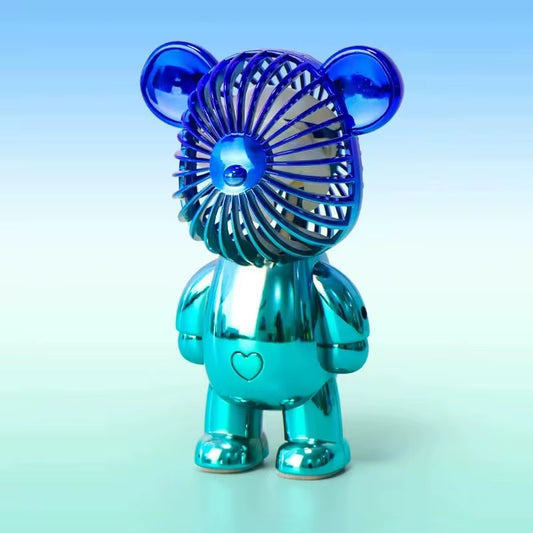 2024 Electroplating Gradual Change Bear Fan Mini Color Graffiti Handheld Fan USB Charging Small Fan Cooling Electric Fans