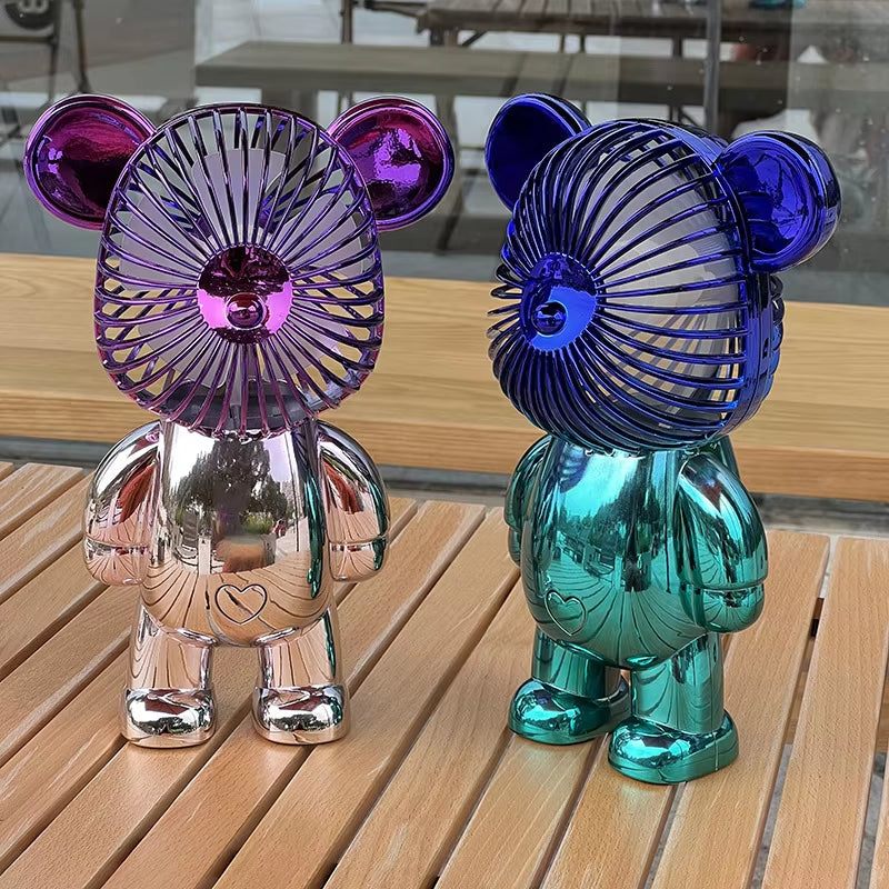 2024 Electroplating Gradual Change Bear Fan Mini Color Graffiti Handheld Fan USB Charging Small Fan Cooling Electric Fans