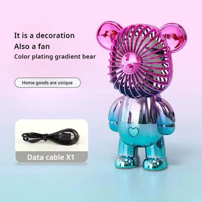 2024 Electroplating Gradual Change Bear Fan Mini Color Graffiti Handheld Fan USB Charging Small Fan Cooling Electric Fans