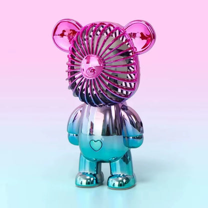 2024 Electroplating Gradual Change Bear Fan Mini Color Graffiti Handheld Fan USB Charging Small Fan Cooling Electric Fans
