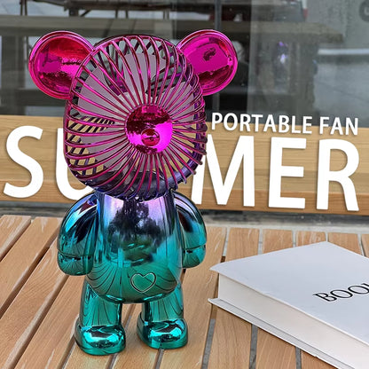 2024 Electroplating Gradual Change Bear Fan Mini Color Graffiti Handheld Fan USB Charging Small Fan Cooling Electric Fans