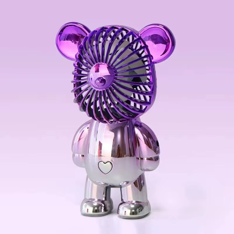 2024 Electroplating Gradual Change Bear Fan Mini Color Graffiti Handheld Fan USB Charging Small Fan Cooling Electric Fans