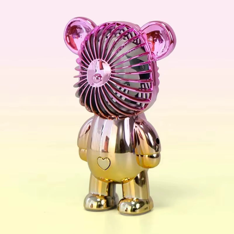2024 Electroplating Gradual Change Bear Fan Mini Color Graffiti Handheld Fan USB Charging Small Fan Cooling Electric Fans