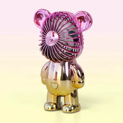 2024 Electroplating Gradual Change Bear Fan Mini Color Graffiti Handheld Fan USB Charging Small Fan Cooling Electric Fans